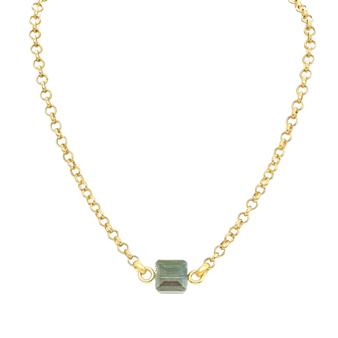 Crystal Stackpole Square Olive Crystal On Matte Gold Chain Necklace – Morneault's ...