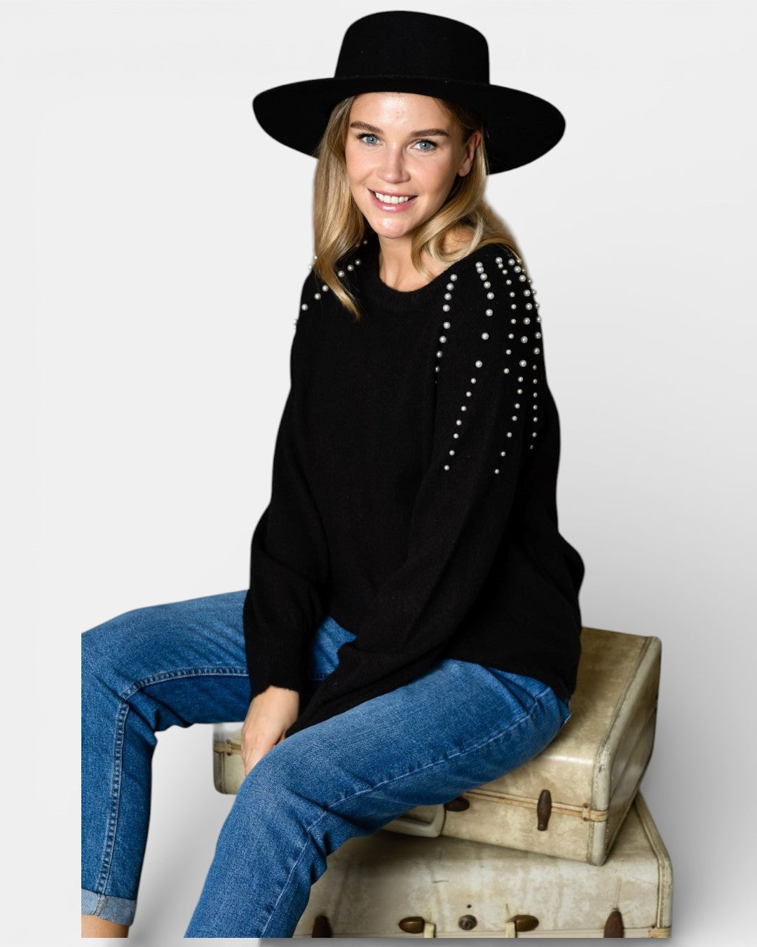 Suze Knitted Sweater with Pearls 52332SW / Black / XS