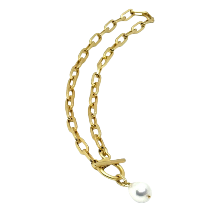 Teardrop Pearl Pendant On Matte Gold Chain