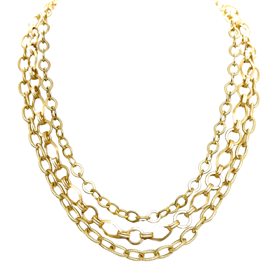 Matt Gold Chain Matte Gold 3-Strand Mixed Chain Necklace – Morneault's Stackpole Moore ...
