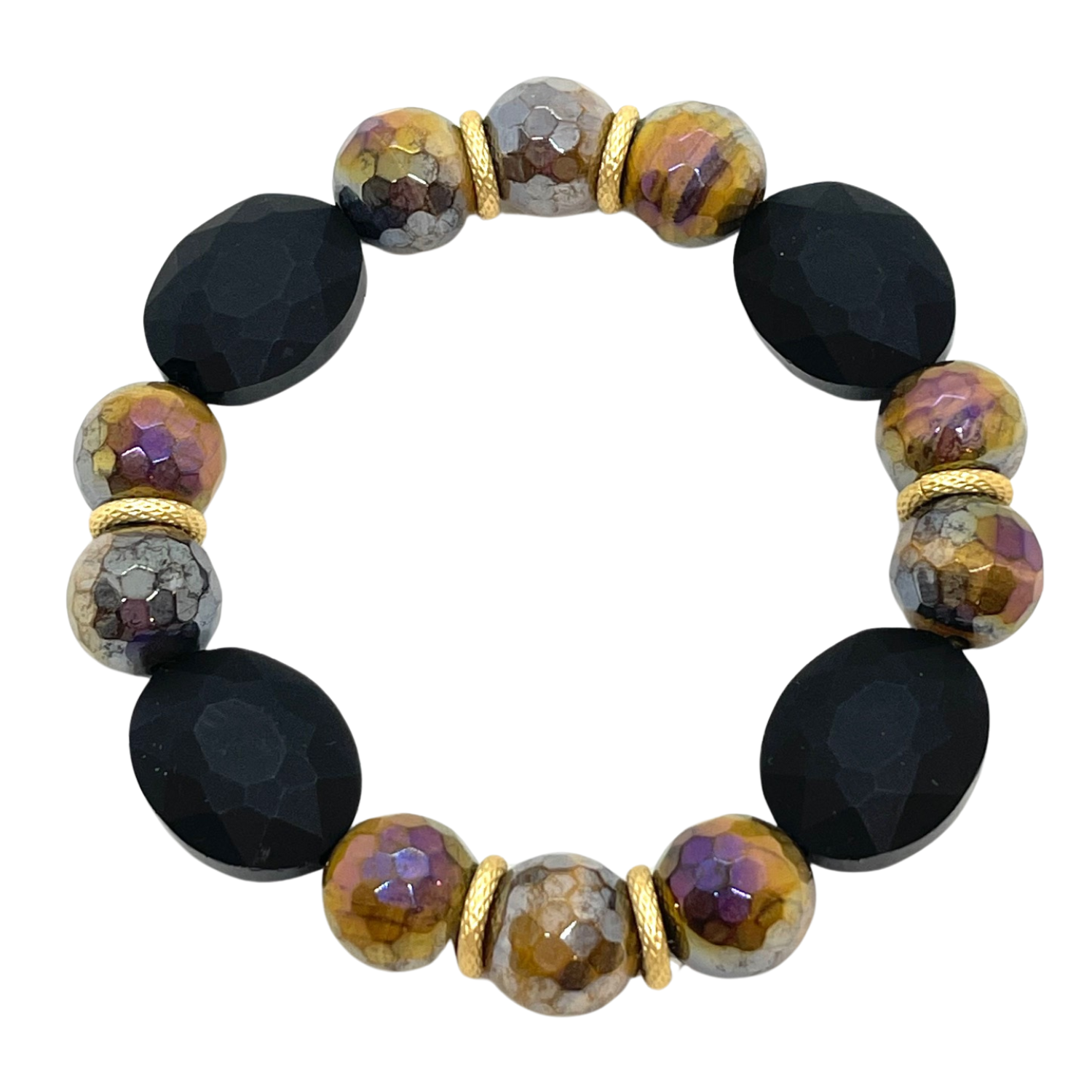 Crystal Stackpole Matte Black Crystal Oval With Tigers Eye Stretch Bracelet – Morneault's ...