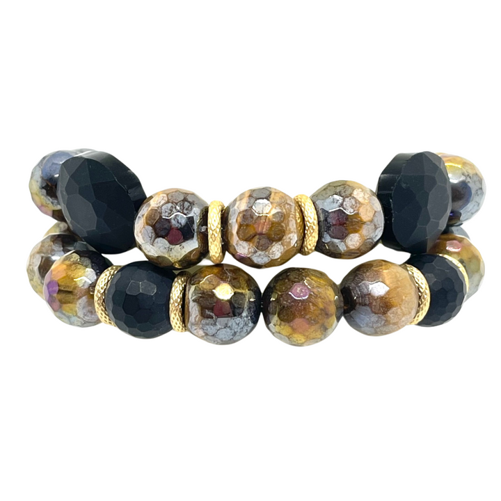 Crystal Stackpole Matte Black Crystal Oval With Tigers Eye Stretch Bracelet – Morneault's ...