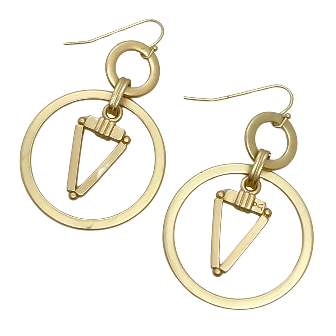 Matte Gold Triangle Charm In Matte Gold Loop Earrings