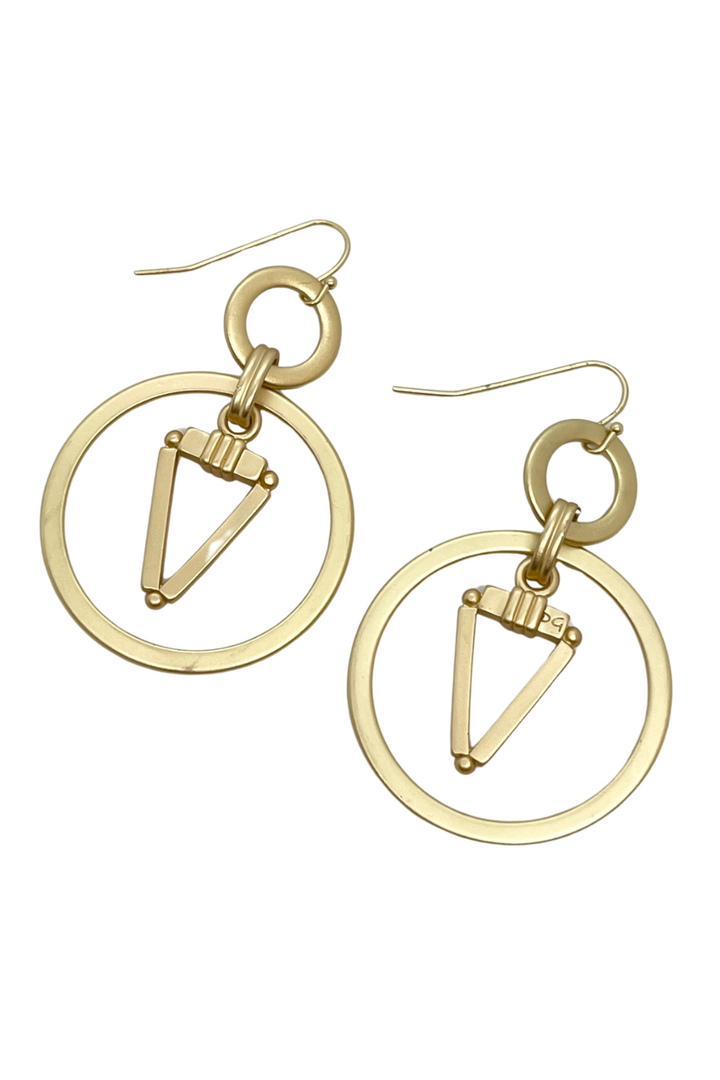 Matte Gold Triangle Charm In Matte Gold Loop Earrings