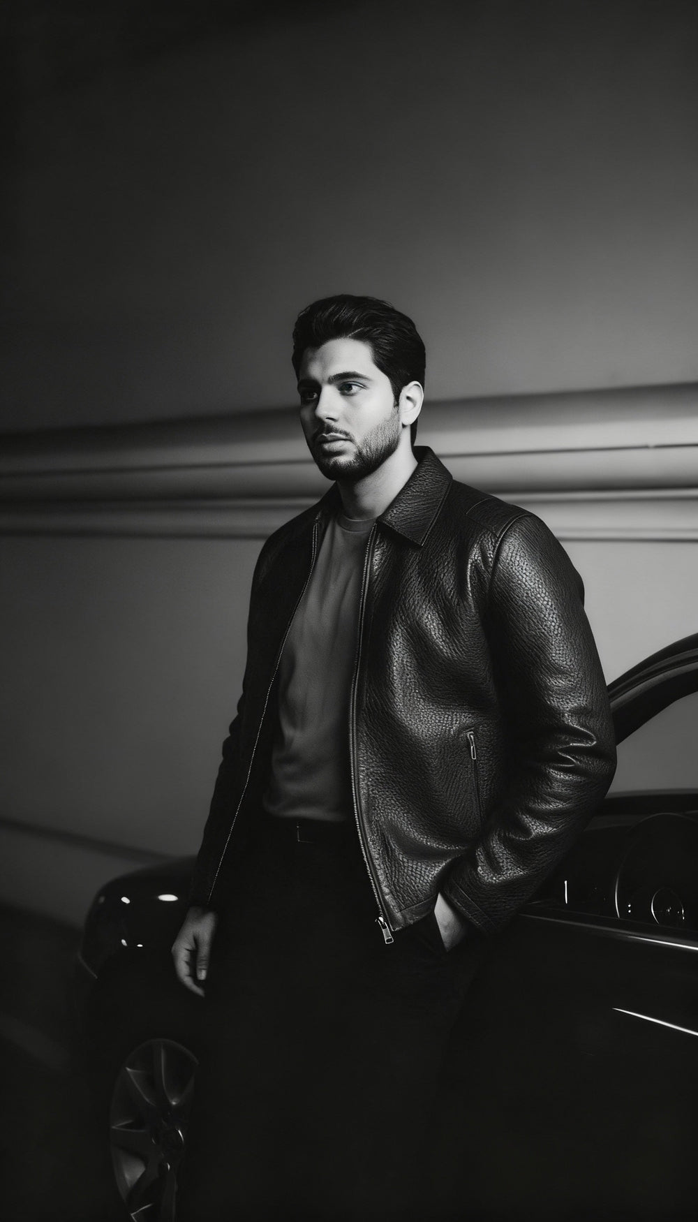 Marcello pebble leather bomber in black.