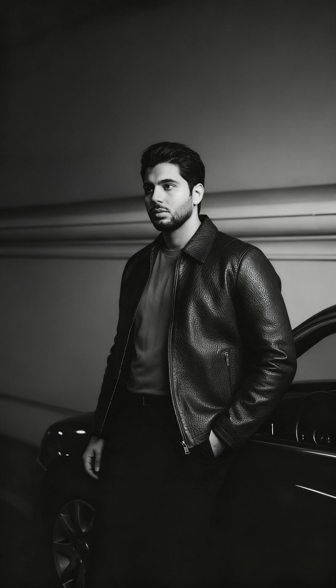 Marcello pebble leather bomber in black.