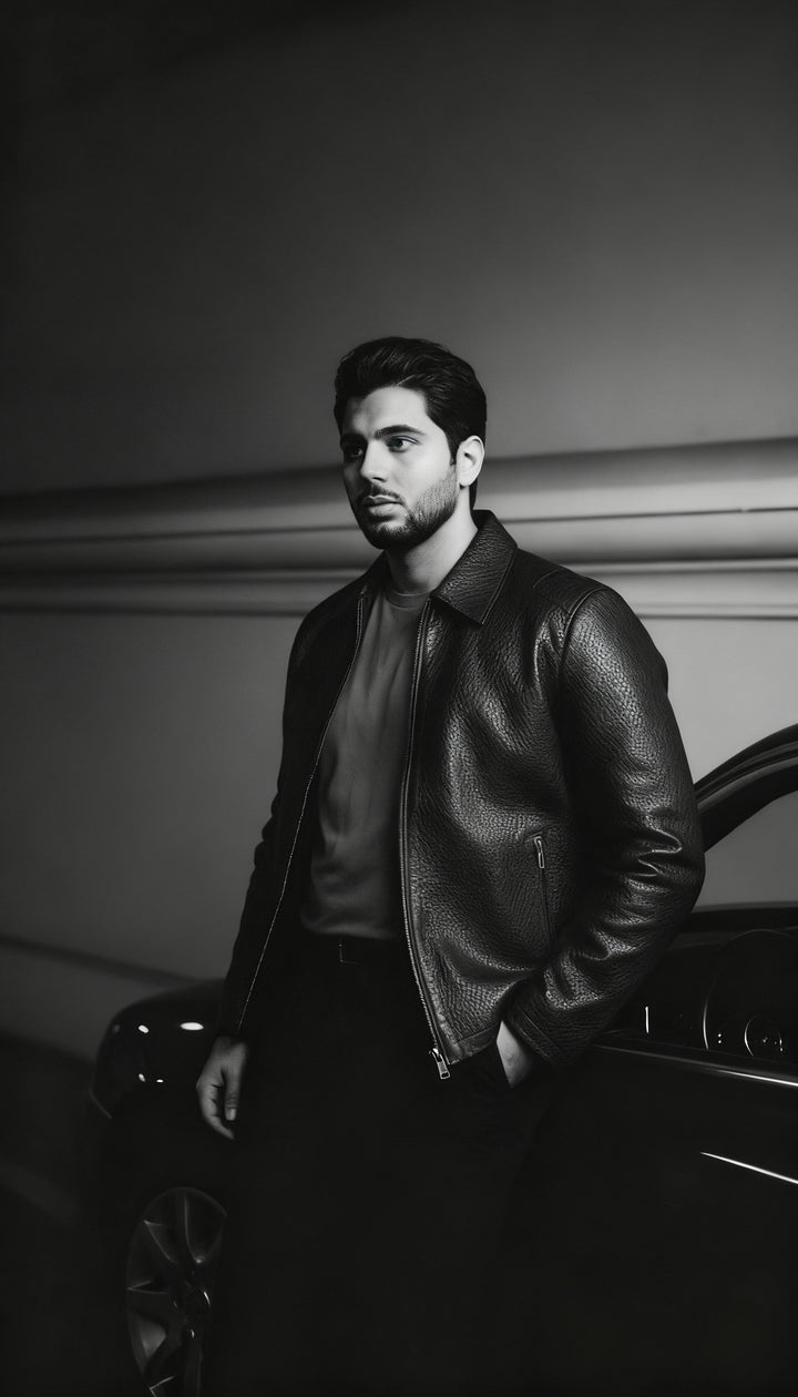 Marcello pebble leather bomber in black.