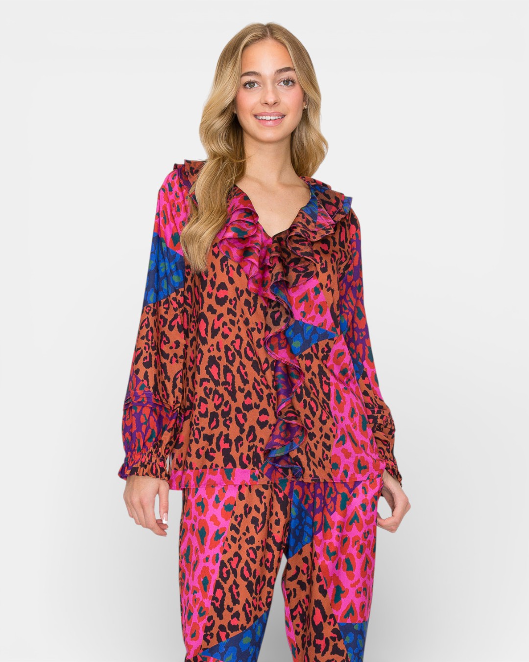 Wanice Cascade Ruffle Printed Charmeuse Top 53079W / As Is / XS