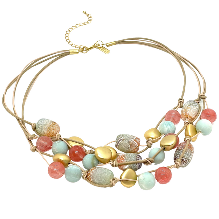 Watermelon Quartz With Fire Agate and Amazonite Torsade