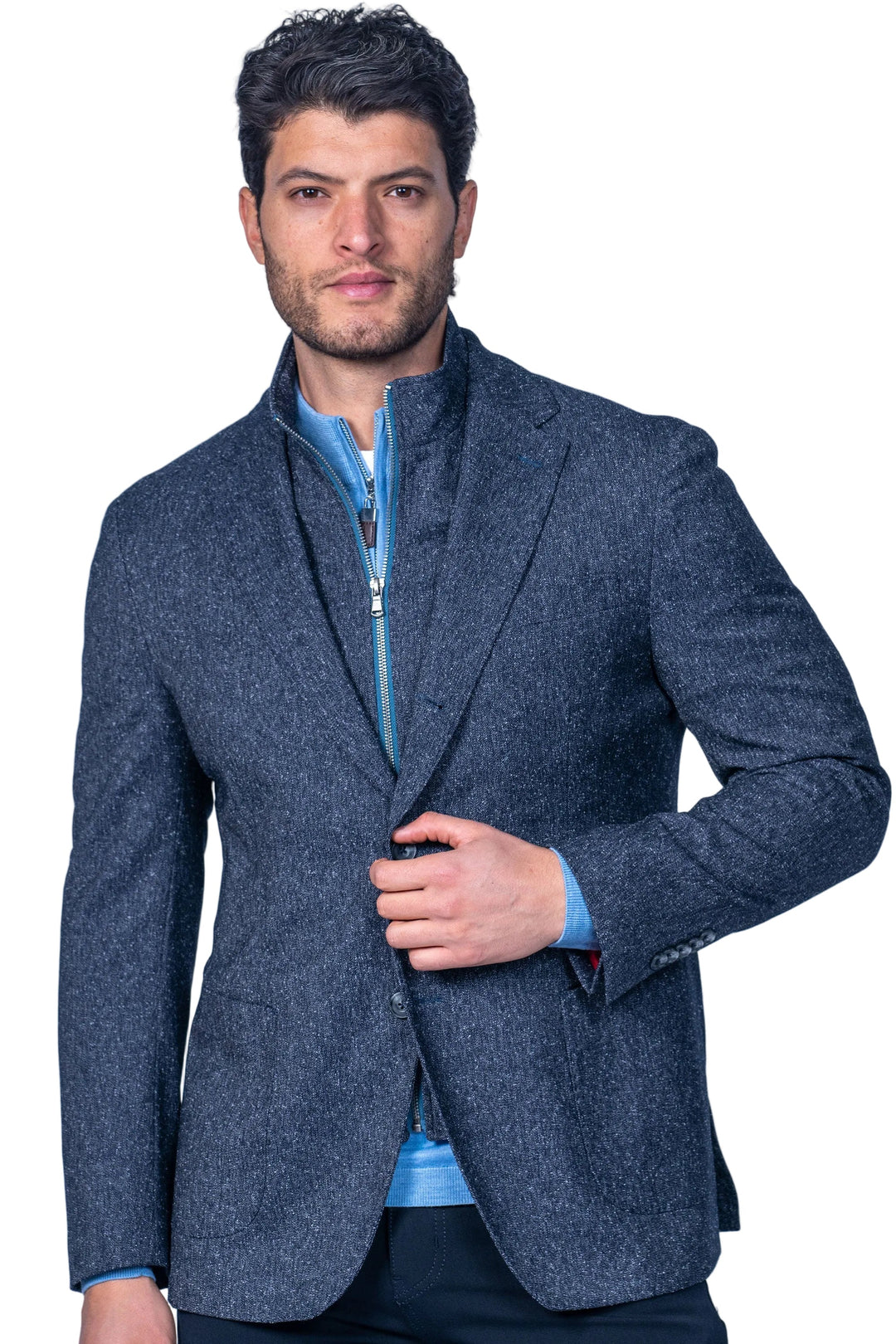 Fraser Navy Donegal Stretch Hybrid Sport Coat - front