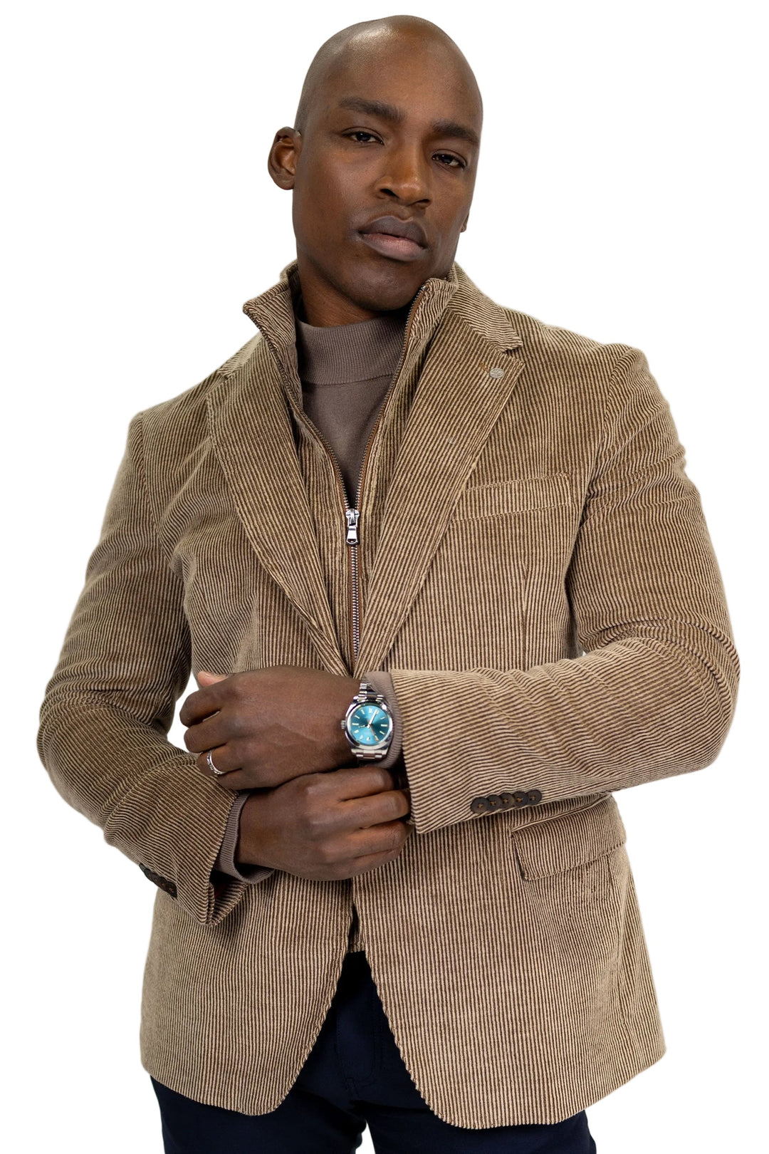 Lorenzo Cocoa Stretch Corduroy Hybrid Sport Coat - styled