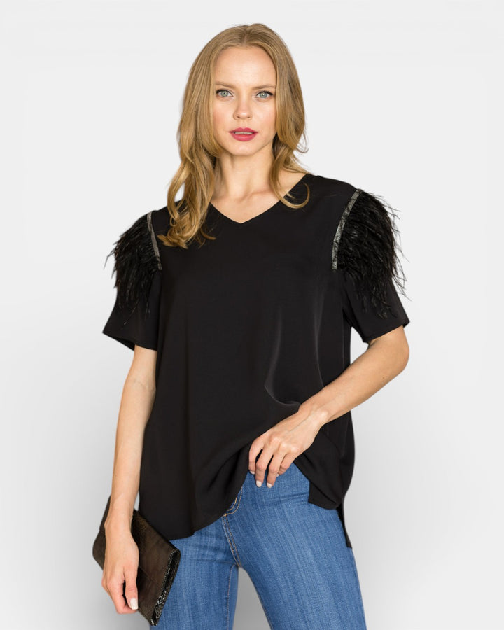 Wendelle Feathered Top 53114W / Black / XS