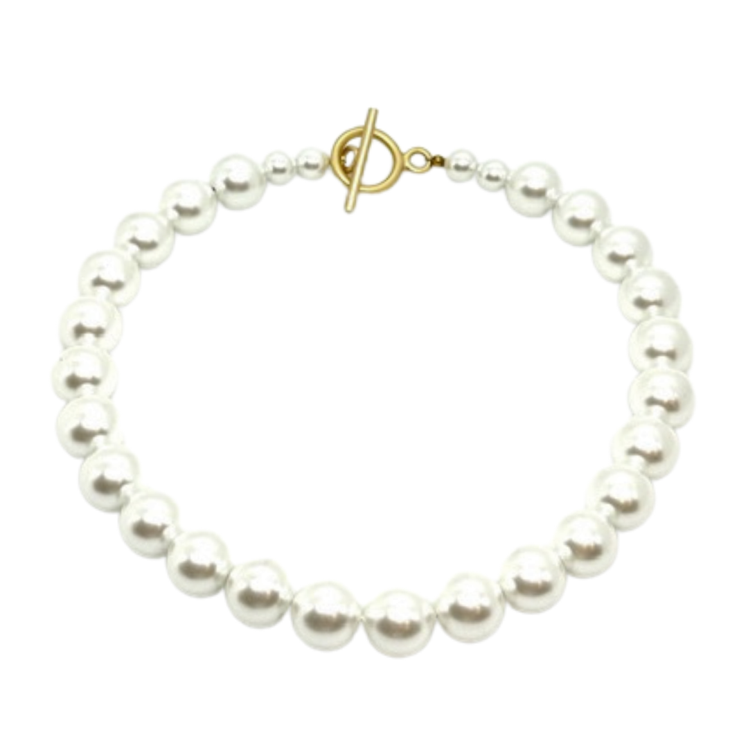 White Bubble Pearl Necklace With Matte Gold Toggle