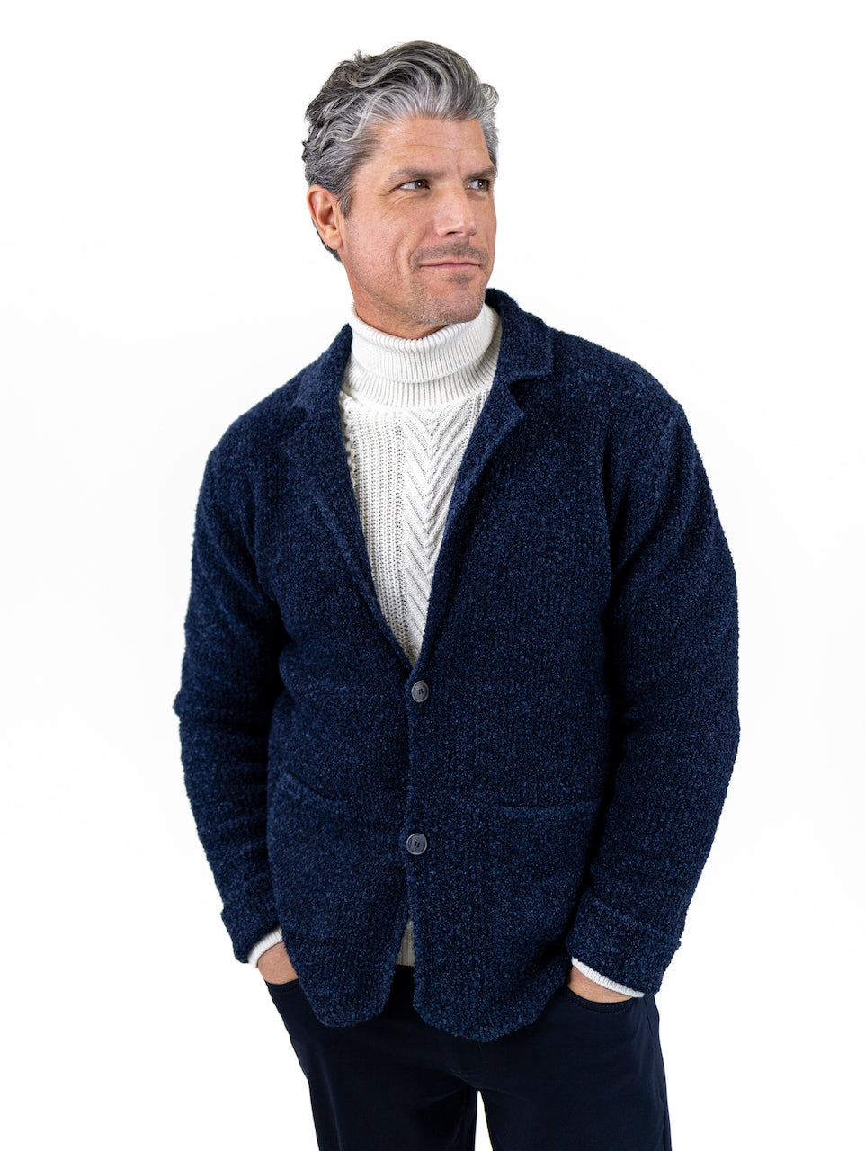 Navy Bouclé 3 Button Sweater Cardigan – Morneault's Stackpole Moore Tryon