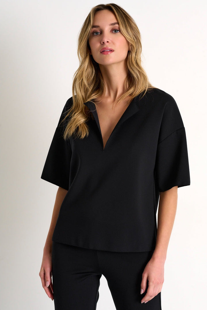 Lapel Collar Comfortable Top - 52327-61-800 02 / 800 Caviar / 75% POLYAMIDE, 25% ELASTANE