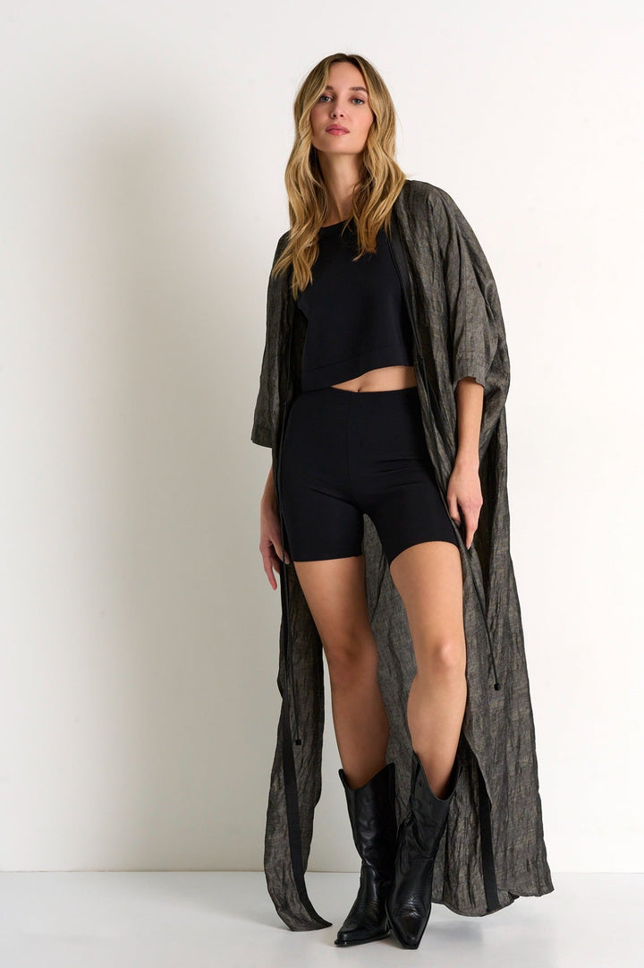 Long Textured Linen Kimono - 52338-87-160 02 / 160 Grey / 60% VISCOSE, 40% LINEN