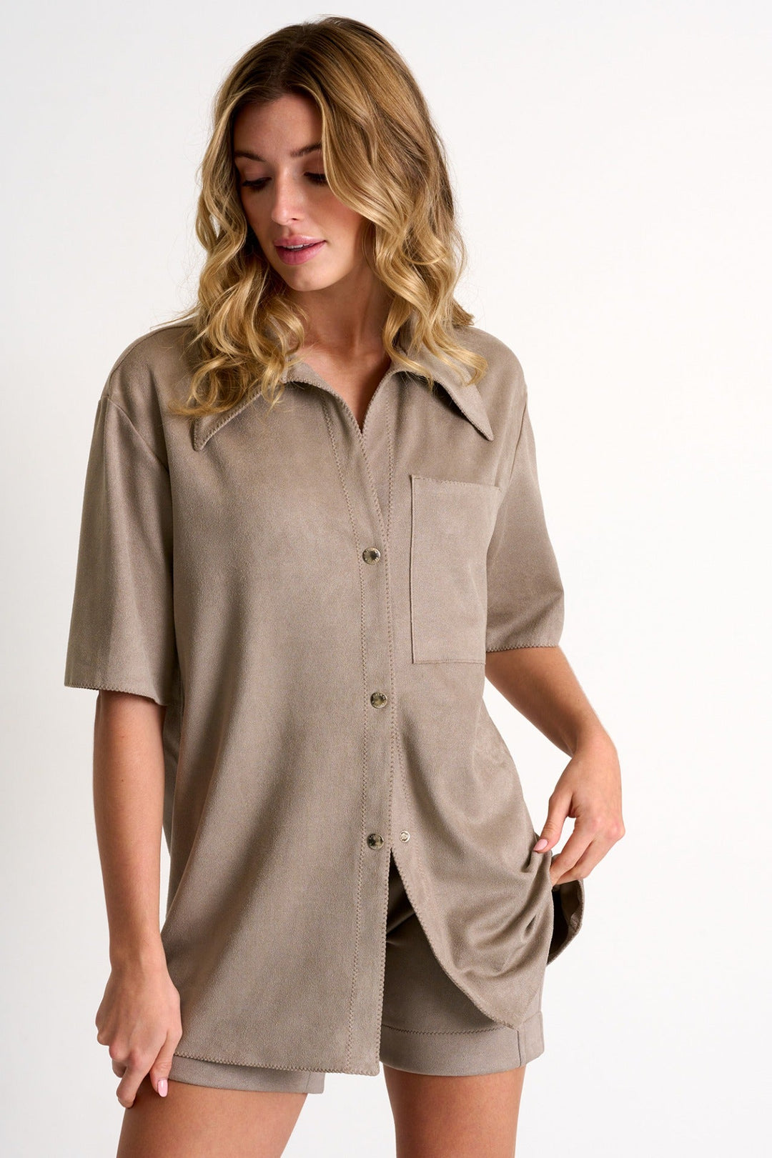 Vegan Suede Blouse - 52340-82-710 02 / 710 Sahara / 90% POLYESTER, 10% ELASTANE