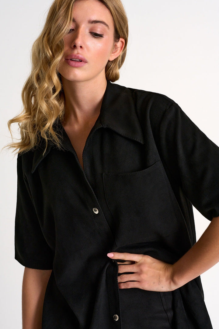 Vegan Suede Blouse - 52340-82-800 02 / 800 Caviar / 90% POLYESTER, 10% ELASTANE
