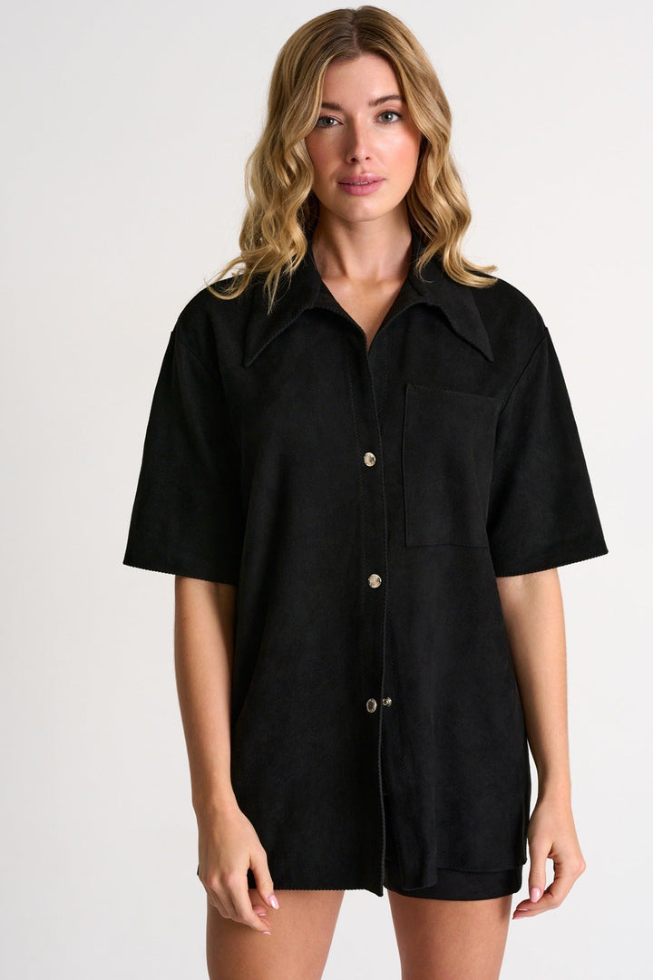 Vegan Suede Blouse - 52340-82-800 02 / 800 Caviar / 90% POLYESTER, 10% ELASTANE