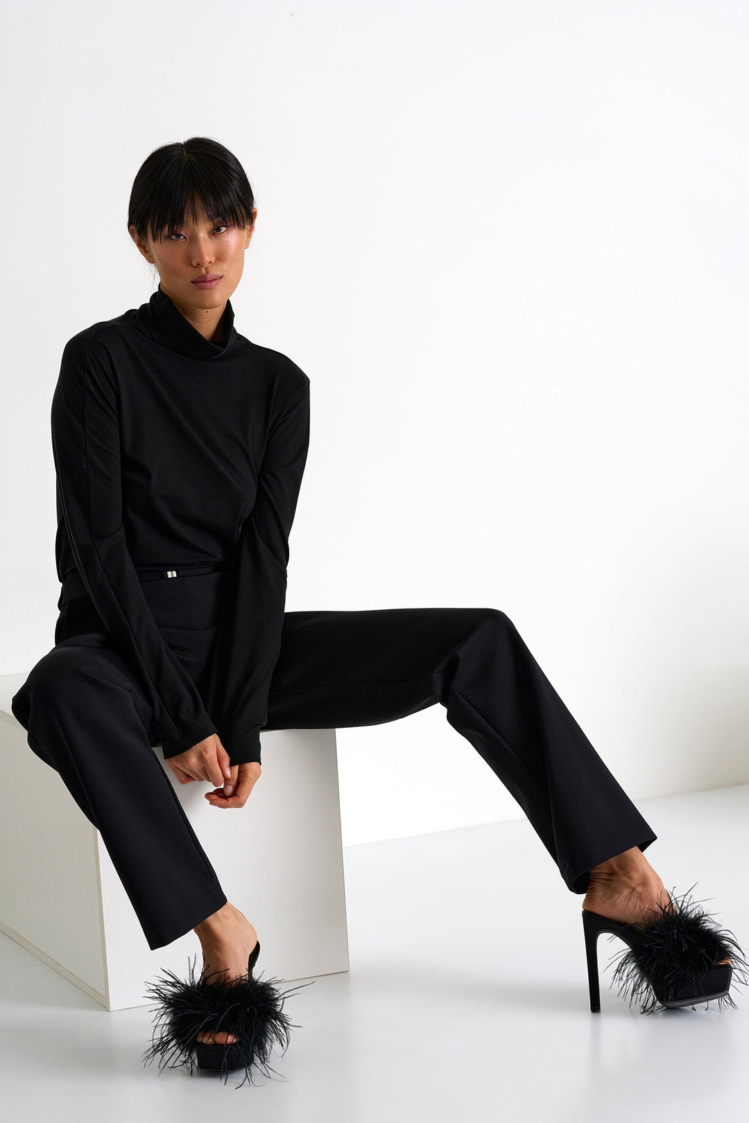 Elegant Belted Pants - 52367-52-800 02 / 800 Caviar / 75% POLYAMIDE, 25% ELASTANE