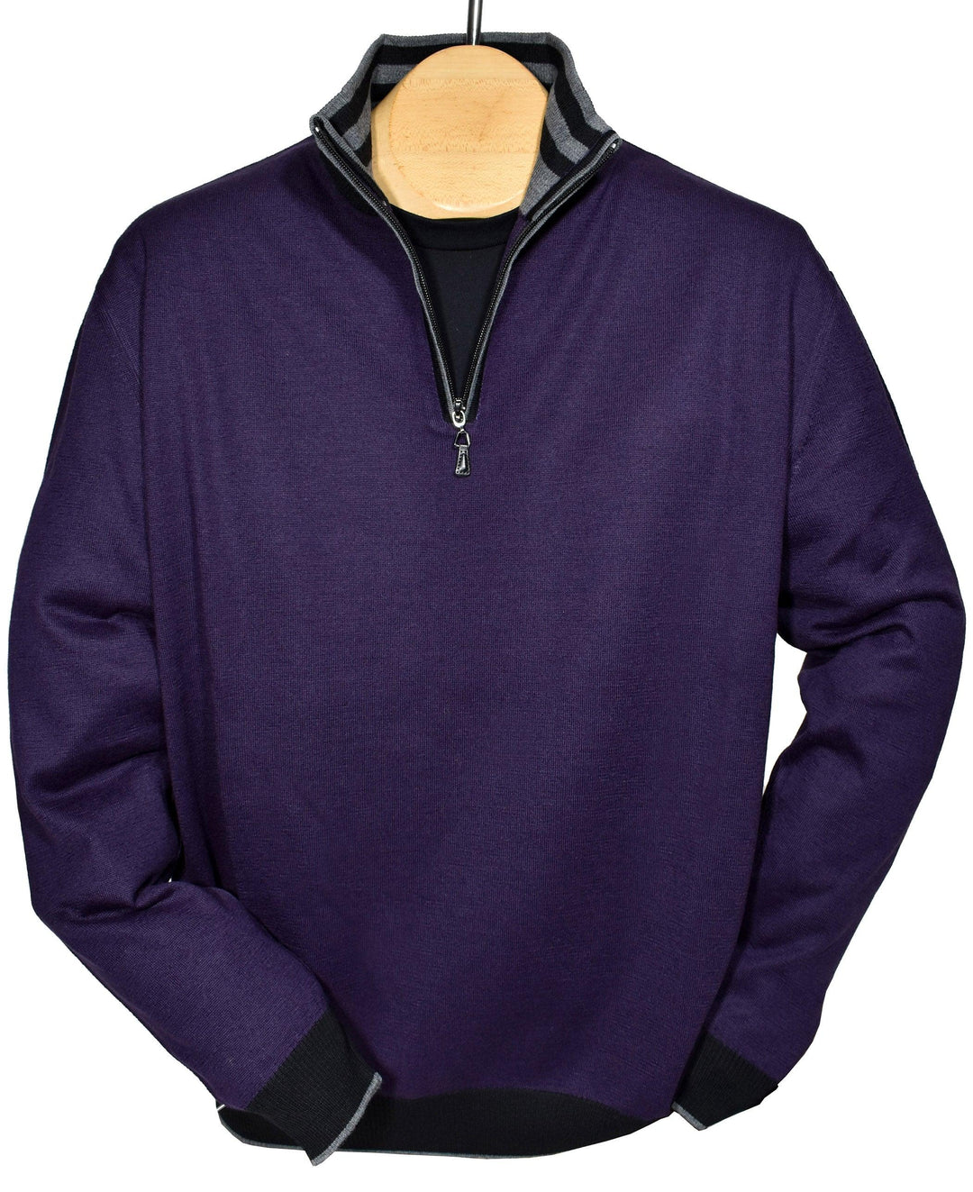 The engineered detailing, along with an outstanding light weight hand feeling, make this one of the finest zip mocks you will find.  Available in Navy or Plum.  Extra fine, lightweight, merino wool blend. Perfect weight for layering or under a sport coat. Engineered style creates a cool, contemporary image. Classic ribbed cuffs and waist band with contrast colors. Classic fit.