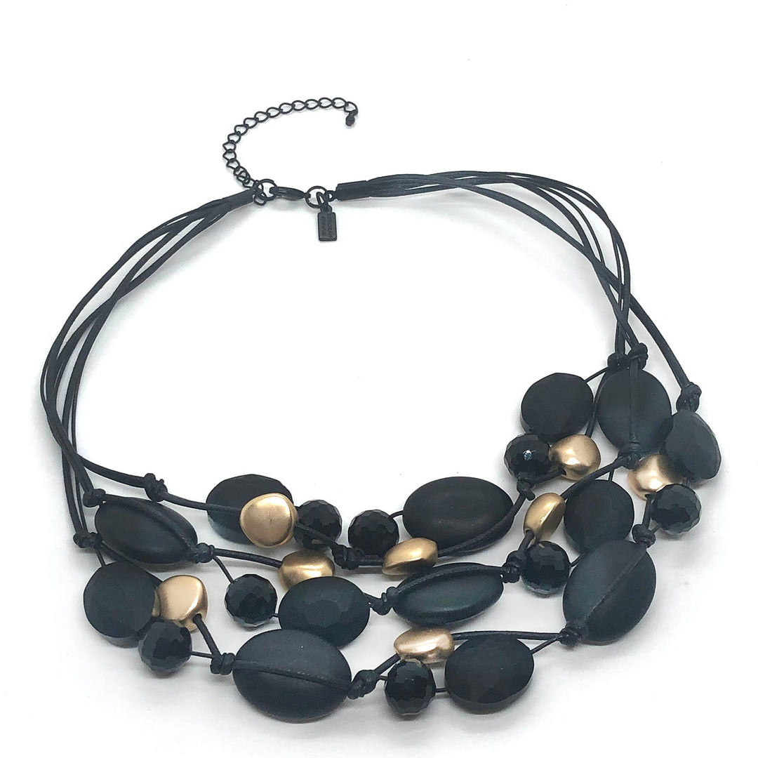 Black Matte Onyx And Gold Bead Necklace