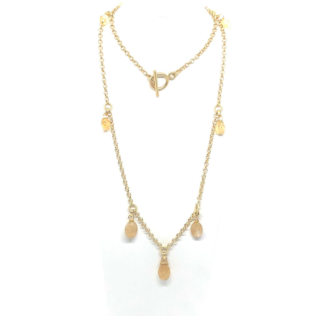 Citrine Matte Gold Charm Rolo Chain Necklace