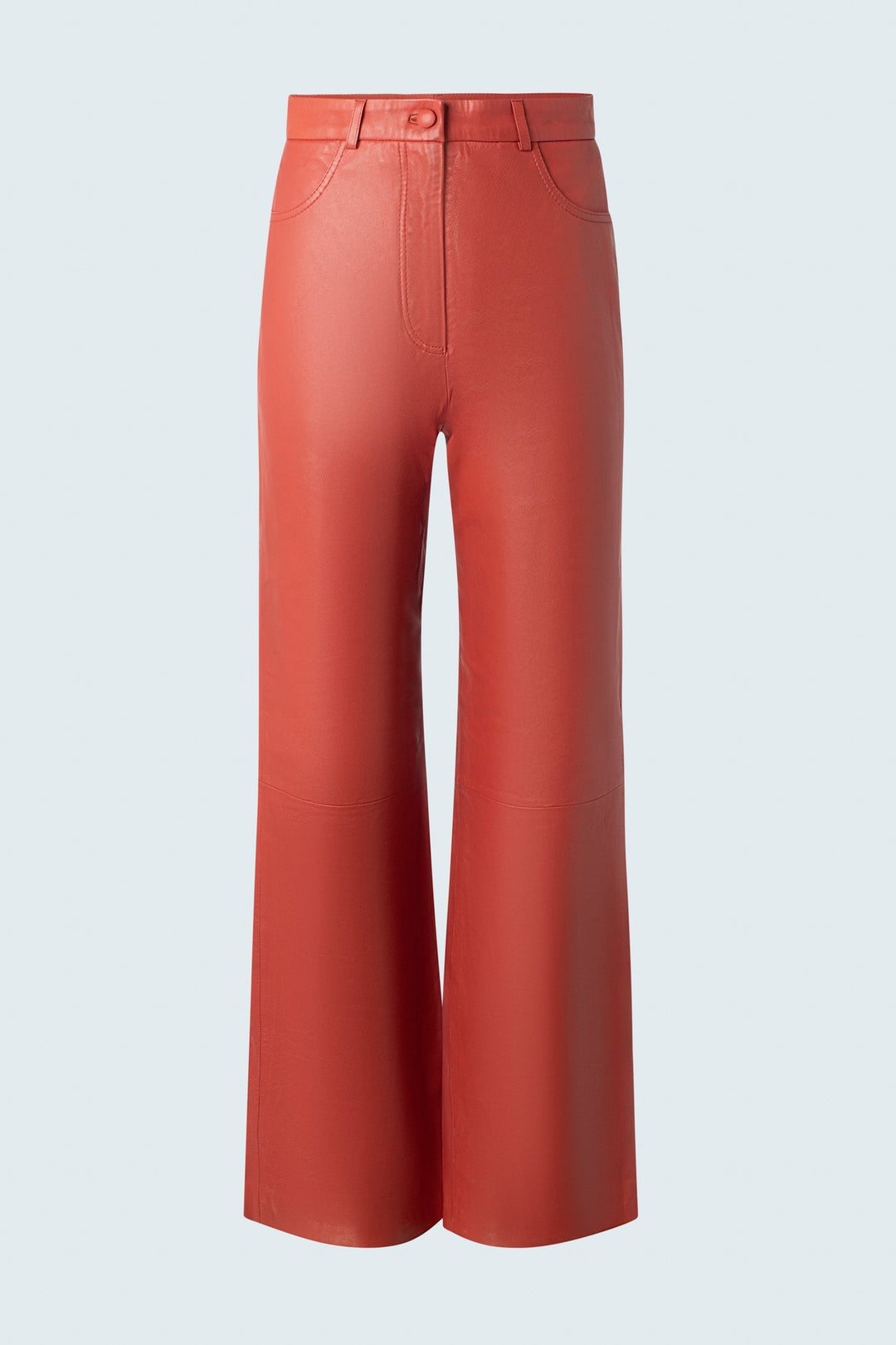 Straight leg leather trousers with cut at hem