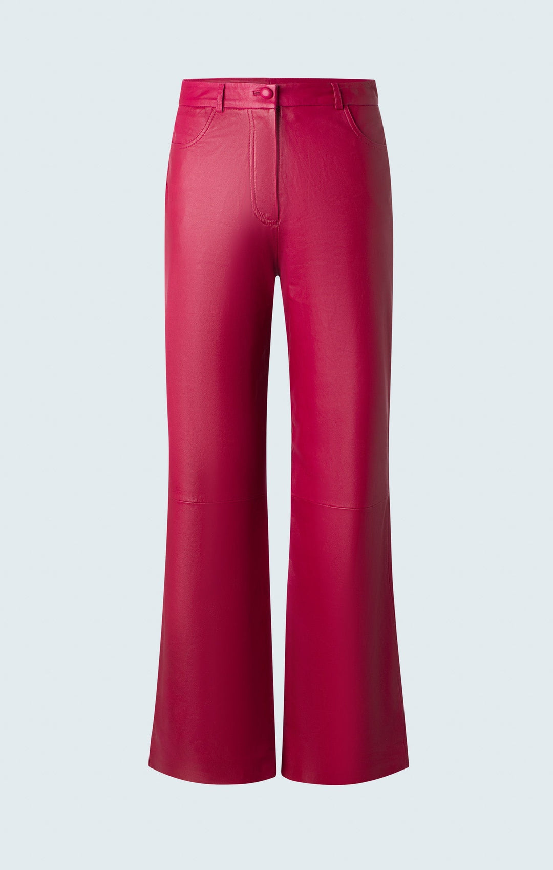 Straight leg leather trousers with cut at hem