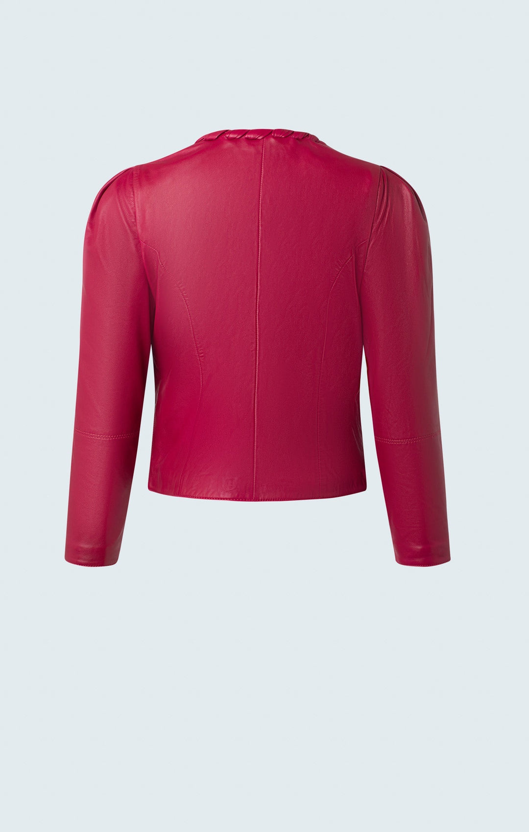 Lamb leather crop jacket with puffy sleeves