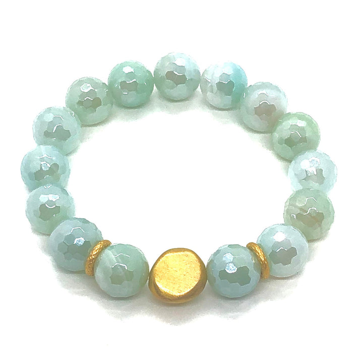 Aqua Glazed Agate Stretch Bracelet