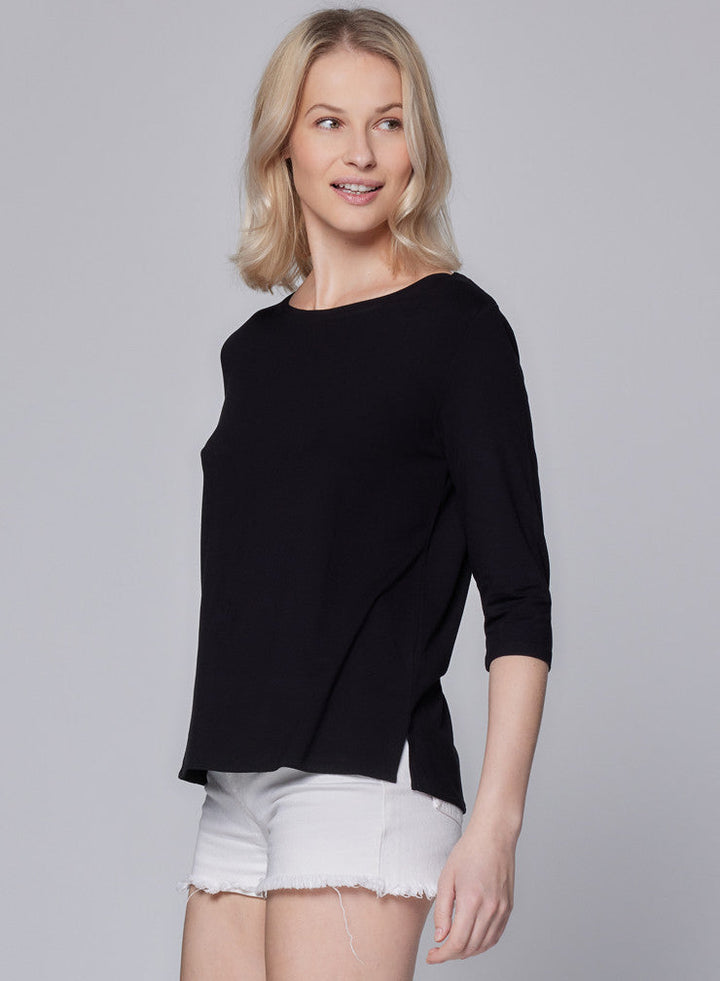 Soft Touch Relaxed 3/4 Sleeve Boatneck T-Shirt