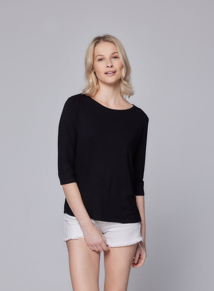 Soft Touch Relaxed 3/4 Sleeve Boatneck T-Shirt