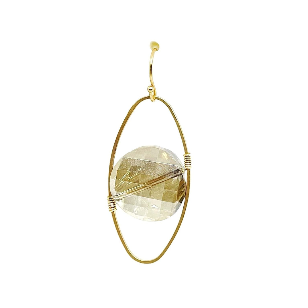 Champagne Coin Crystal Matte Gold Oval Earrings