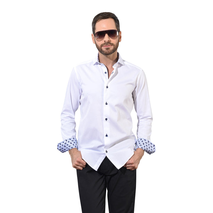 Solid White with Navy Button LS - 7 Downie St.®