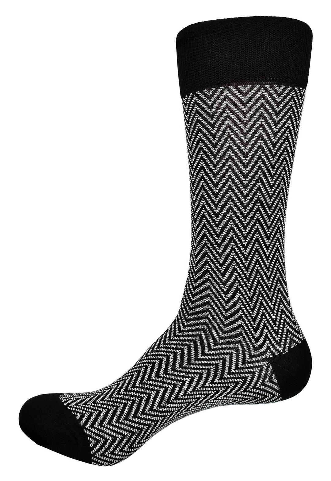 Always sharp looking black and white in a timeless chevron pattern.  Soft mercerized cotton. Classic timeless pattern. Mid calf height. Fits sizes 9 - 12.  Sock by Marcello Sport