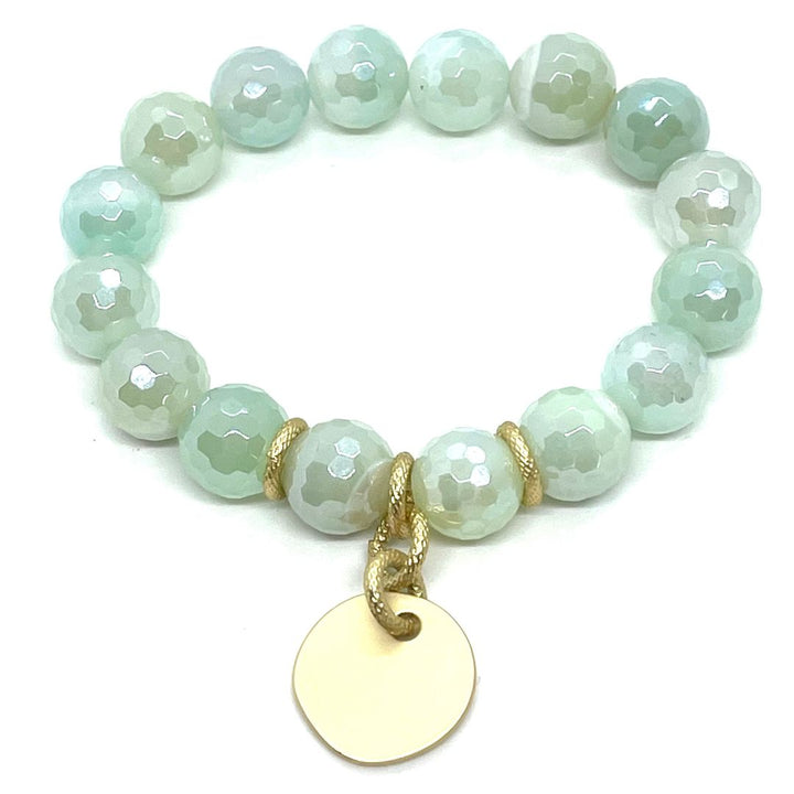 Aqua Glazed Agate Stretch Bracelet With Charm