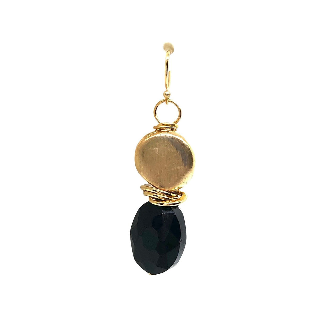 Black Oval Crystal And Gold Nugget Earrings