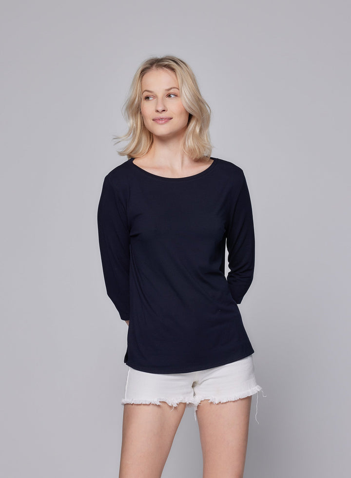 Soft Touch Relaxed 3/4 Sleeve Boatneck T-Shirt - BOATNECK 3/4 SLV - Majestic Filatures North America